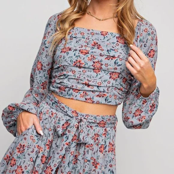 THE SHYANNA  PRINTED RAYON GAUZE CROP TOP  NWT - Picture 2 of 8